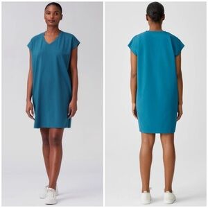 Eileen Fisher Pima Cotton Stretch Jersey V-Neck Dress Size Medium NWT New